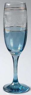Unknown Crystal Unk3298 Blue Fluted Champagne   Blue&Clear,Swirl Optic,Etch,Gold