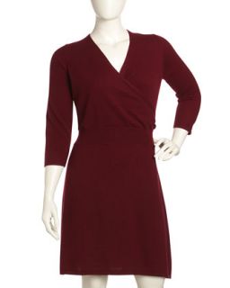 Cashmere Wrap Front Dress, Red, Womens