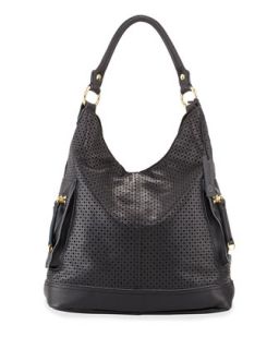 Dylan Perforated Leather Hobo Bag, Black