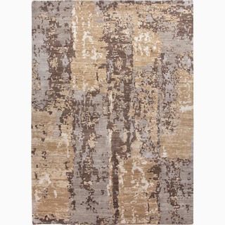 Hand made Abstract Pattern Taupe/ Gray Wool Rug (5x8)