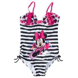 Disney Minnie Mouse Girls 1 Piece Stripe Swimsuit   Black/White 4