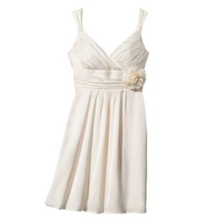 TEVOLIO Womens Satin V Neck Dress with Removable Flower   Off White   6