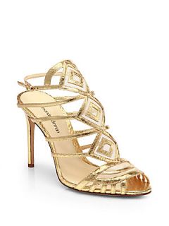 Alexandre Birman Strappy Metallic Leather Cage Sandals   Gold Nude