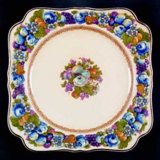 Crown Ducal 1954 Square Luncheon Plate, Fine China Dinnerware   Florentine,Multi