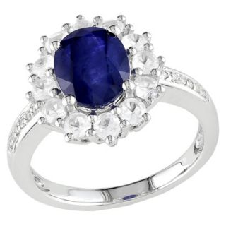 Sterling Silver Ring with Diffused Blue Sapphires and Created White Sapphire