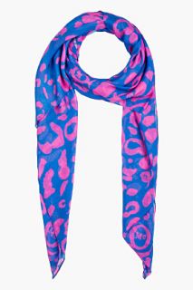 Mcq Alexander Mcqueen Pink And Blue Animal Print Scarf