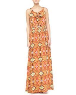 Shelly Tribal Print Maxi Dress, Orange/Multi