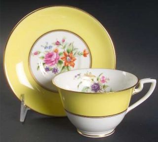 Royal Worcester Miranda Yellow Footed Cup & Saucer Set, Fine China Dinnerware  