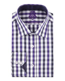Large Plaid Long Sleeve Dress Shirt, Purple/Blue